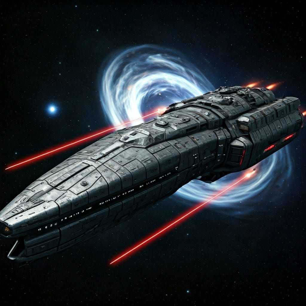 Majestic Silver Warship in Gritty Sci-Fi Style