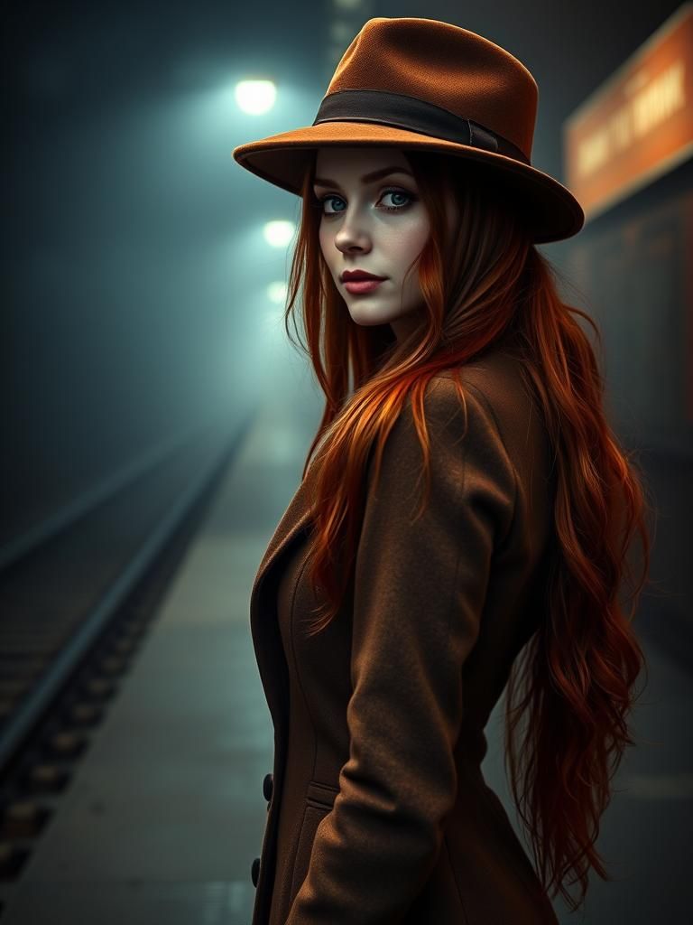 Ethereal Redhead at Misty Railway Station
