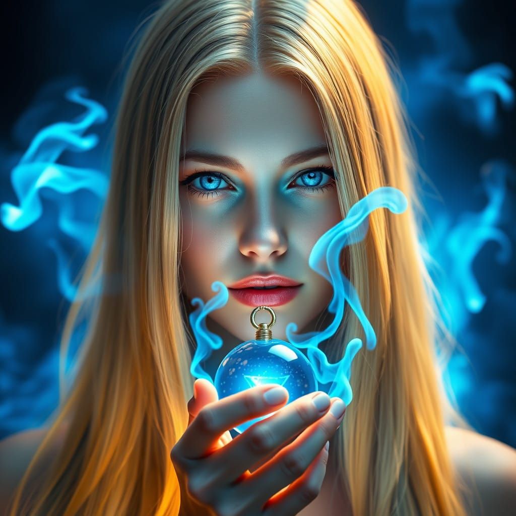 Majestic Portrait of a Magic Wielder in Azure Blue Flames