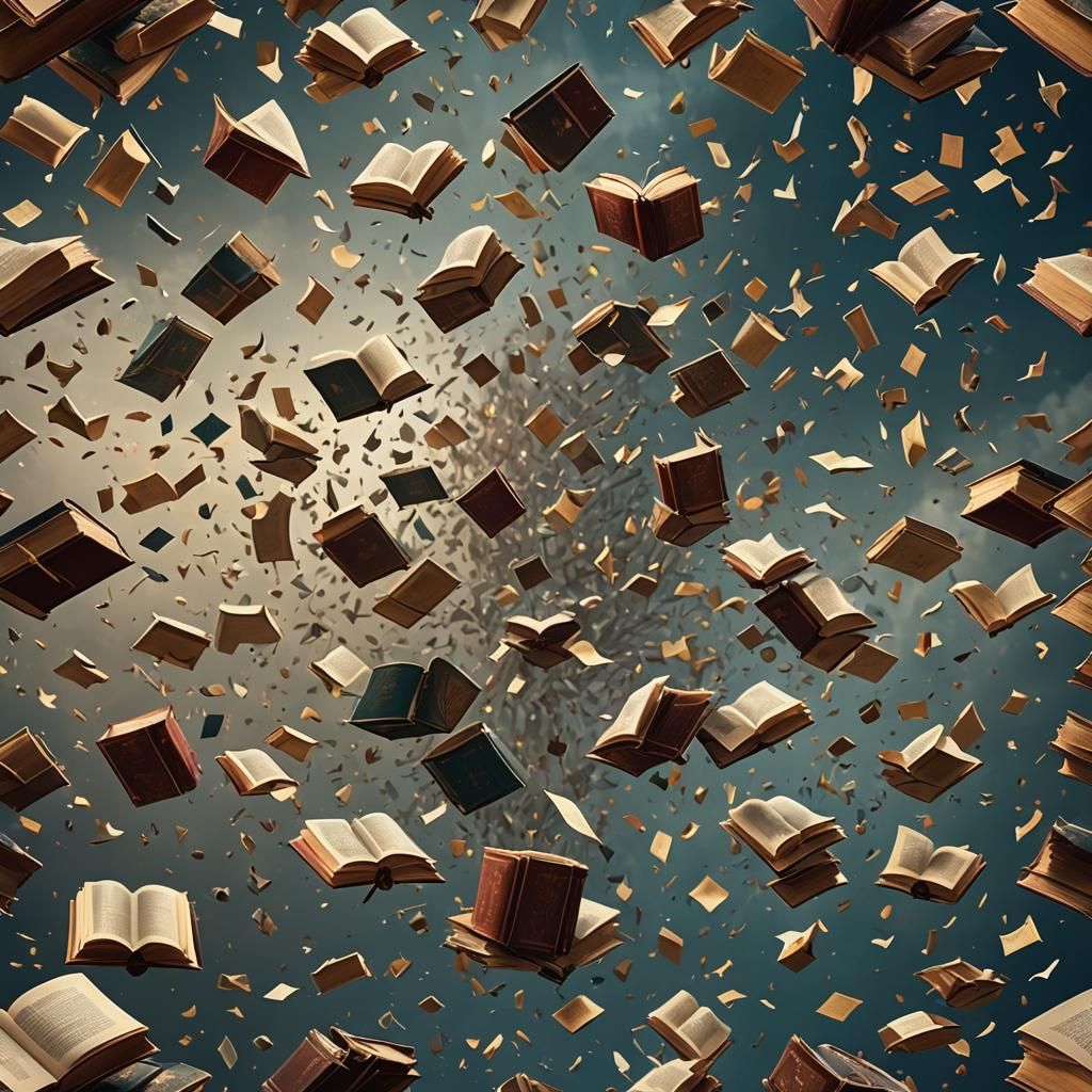 Flying Books in a Stormy Sky
