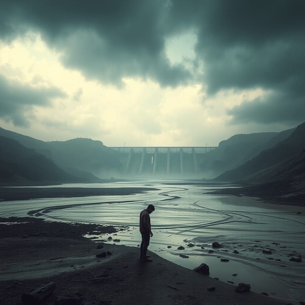 Desolate River Landscape in Post-Apocalyptic World