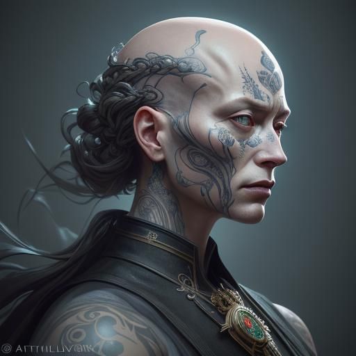 Intricate Portrait of Ancient Bald Woman in Digital Art