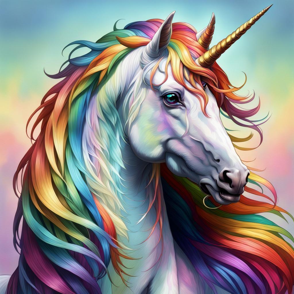 Rainbow Unicorn Portrait in Art Nouveau Style