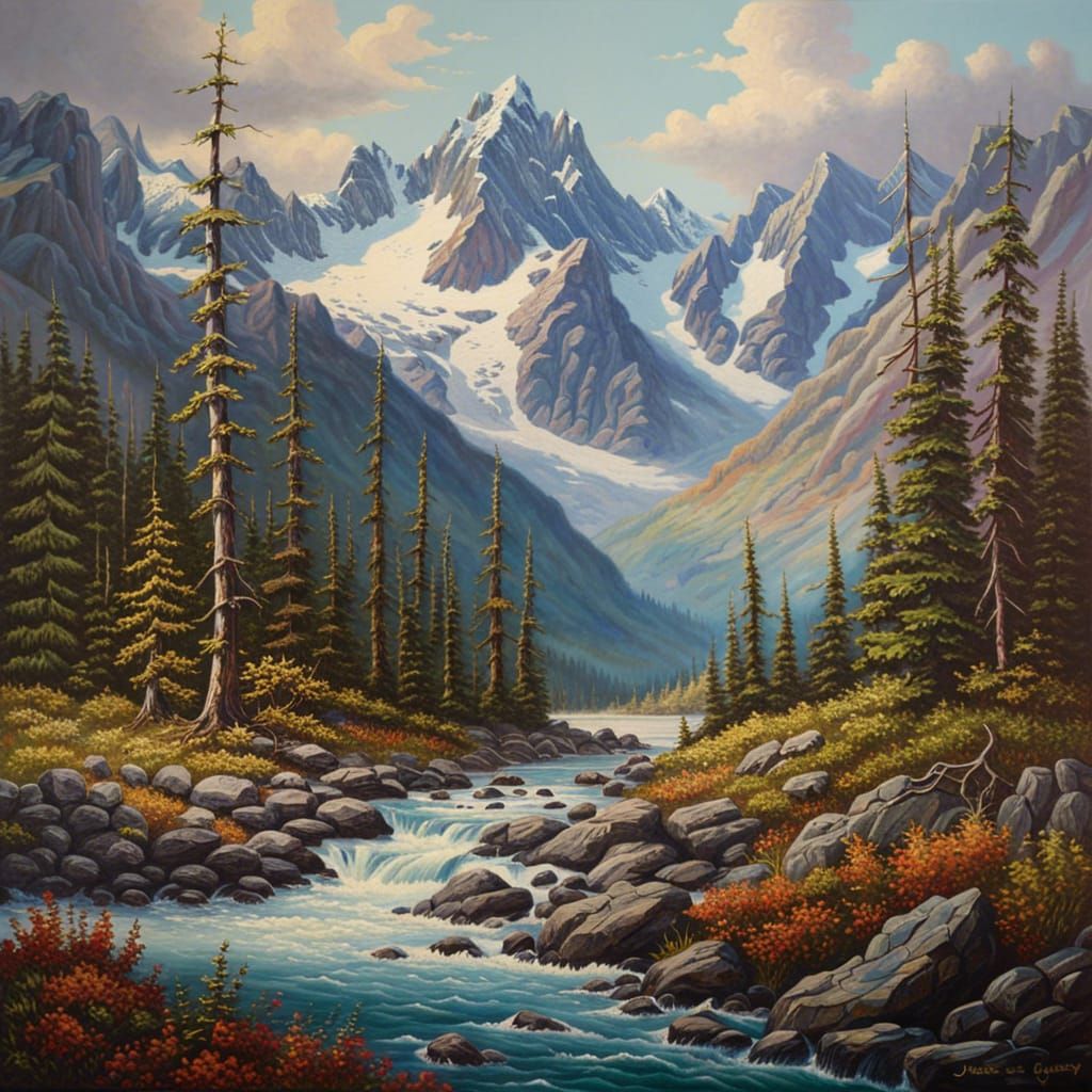 Vast Alaskan Mountain Range Oil Painting