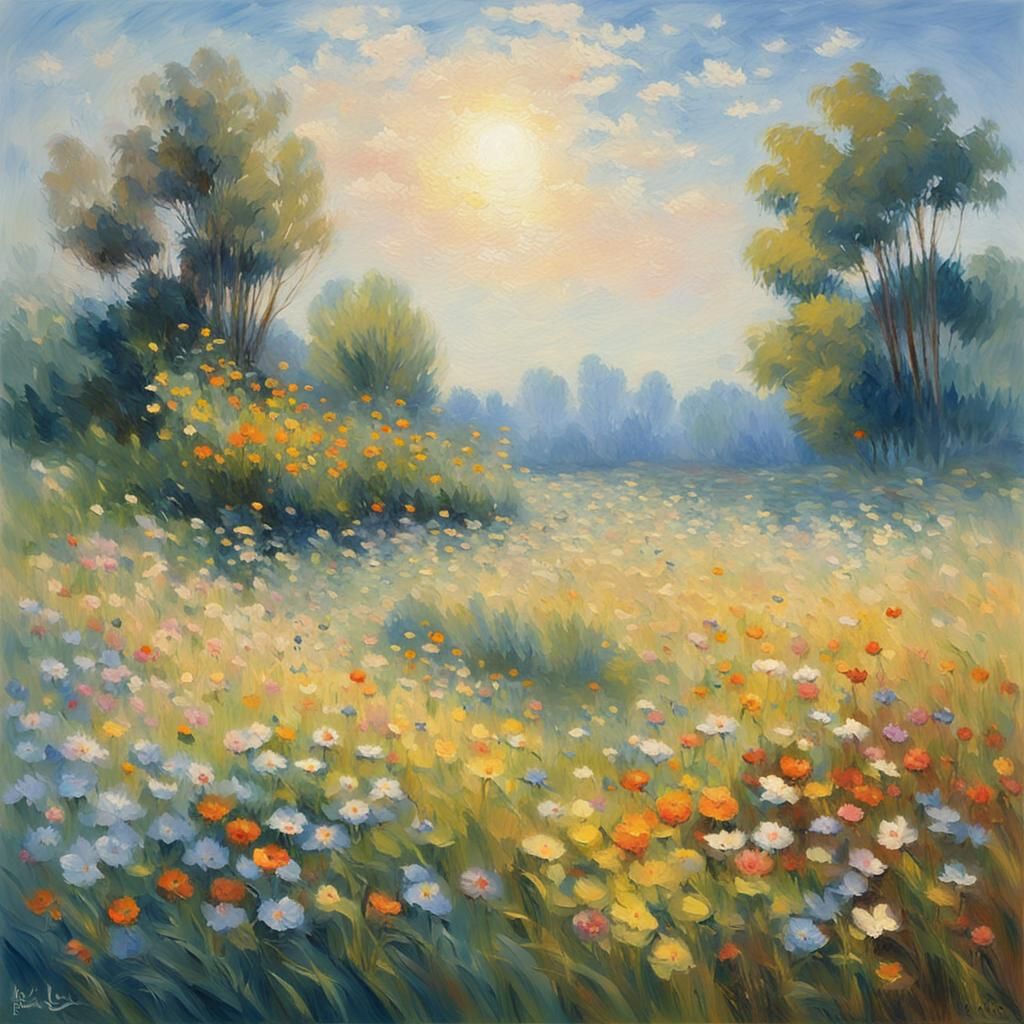 Impressionistic Meadow Landscape in Monet Style