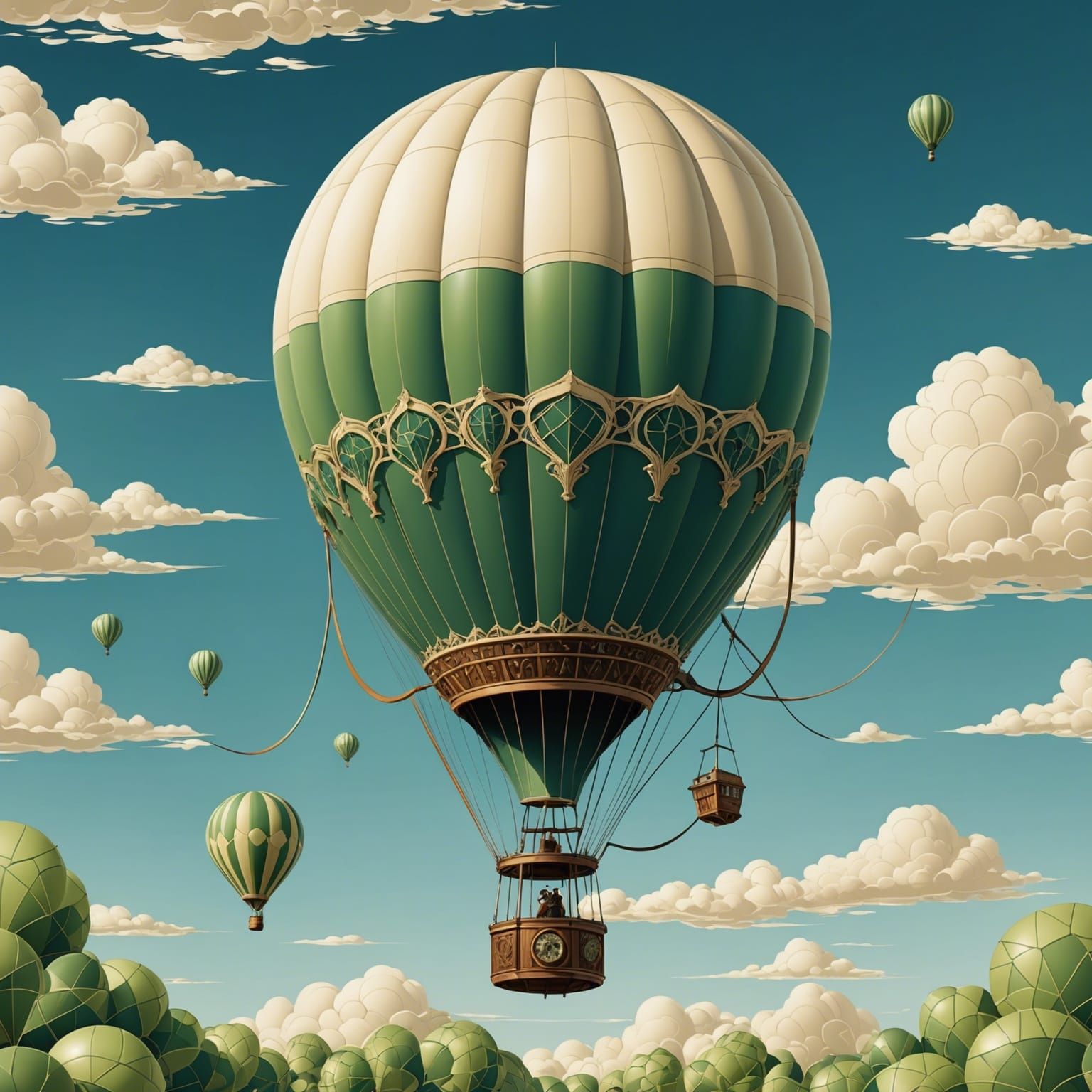 Steampunk Art Nouveau Hot Air Balloon Illustration