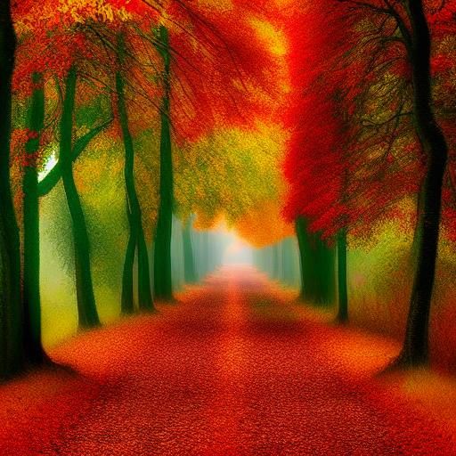 Colorful Forest Path Walk, Expressive Painting Style