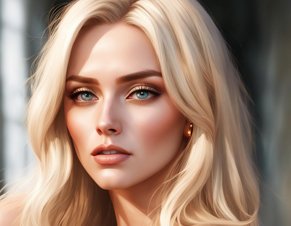 Beautiful Blonde Girl Sunbathing: Hyperdetailed Portrait