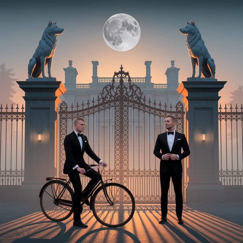 Sophisticated Fox and Wolf Meet in Moonlit Opulence