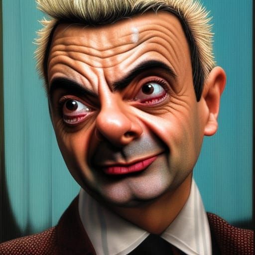 Mr. Bean as Billy Idol: Photorealistic Horror Portrait