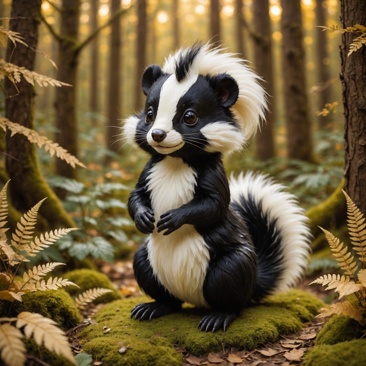 Whimsical Skunk and Duckling in Enchanted Forest