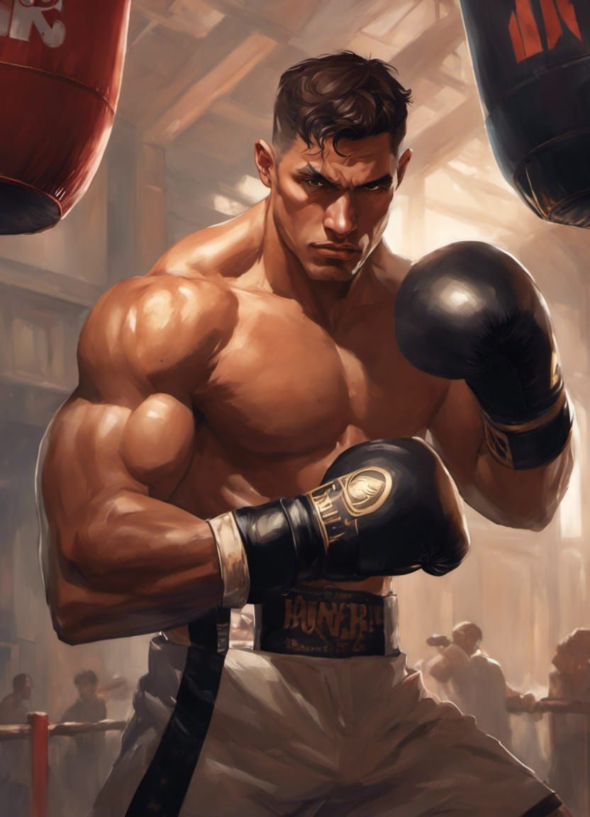 Muscular Boxer Training, Hyperdetailed Concept Art Portrait