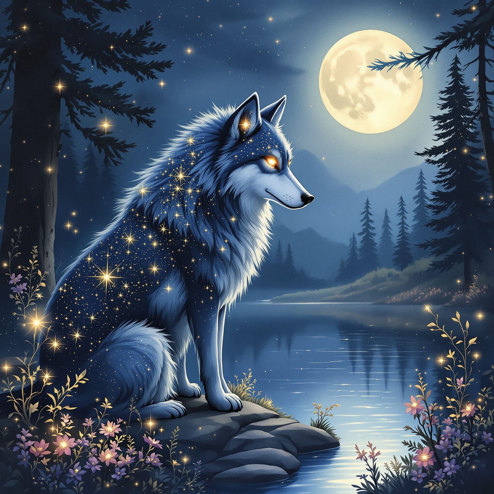 Constellation Wolf Guardian of Moonlit Lake
