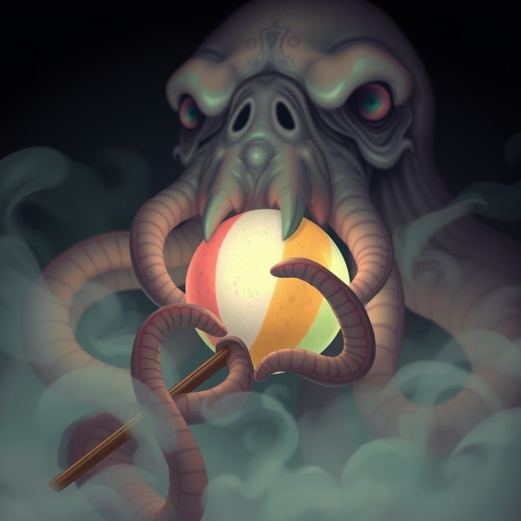 Cthulhu's Surreal Hanami Dango Feast: Giger-esque Illustrati...