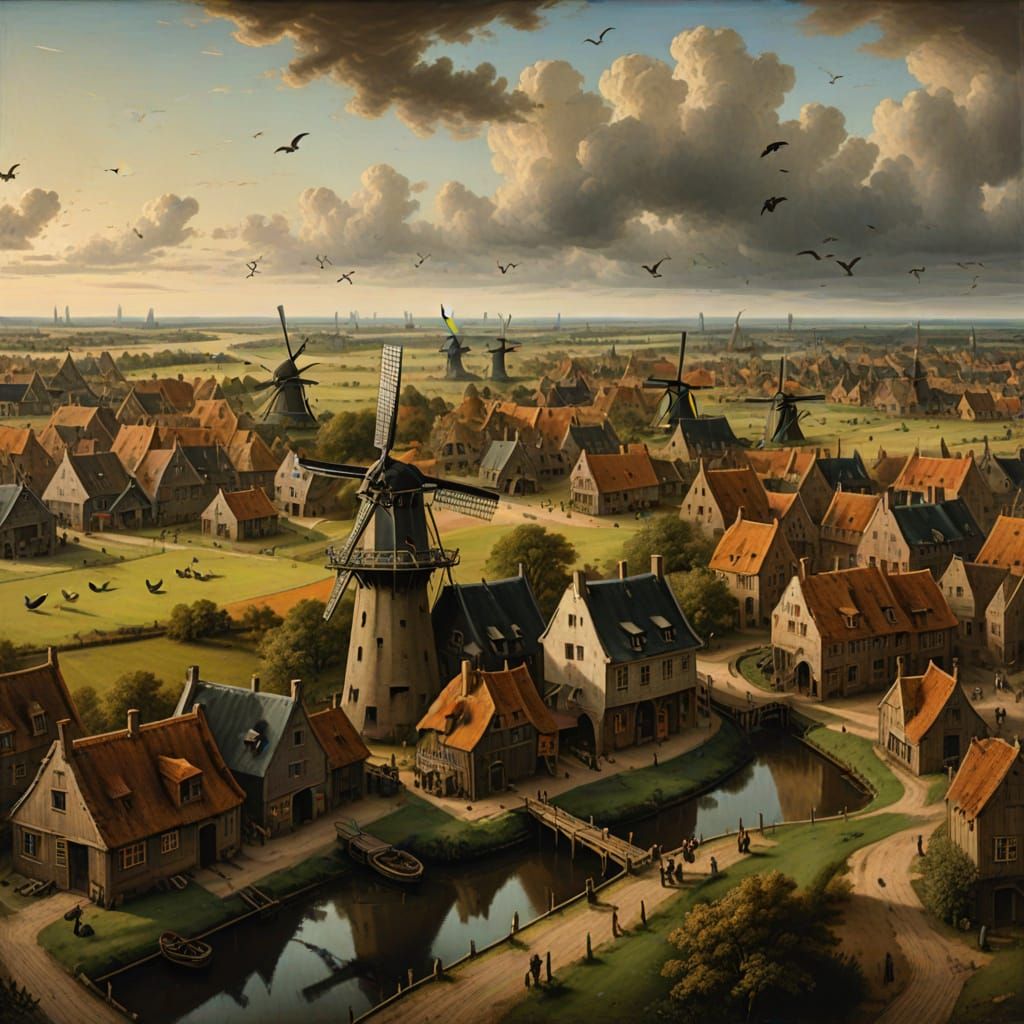Aerial View of Old Holland in Dutch Masters Style
