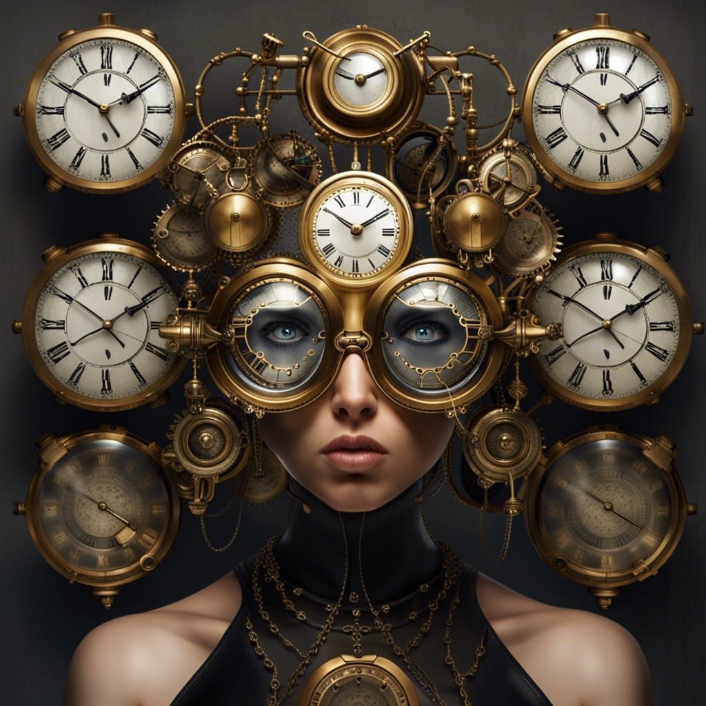 Clockwork Punk Woman with Glass and Brass Eyes