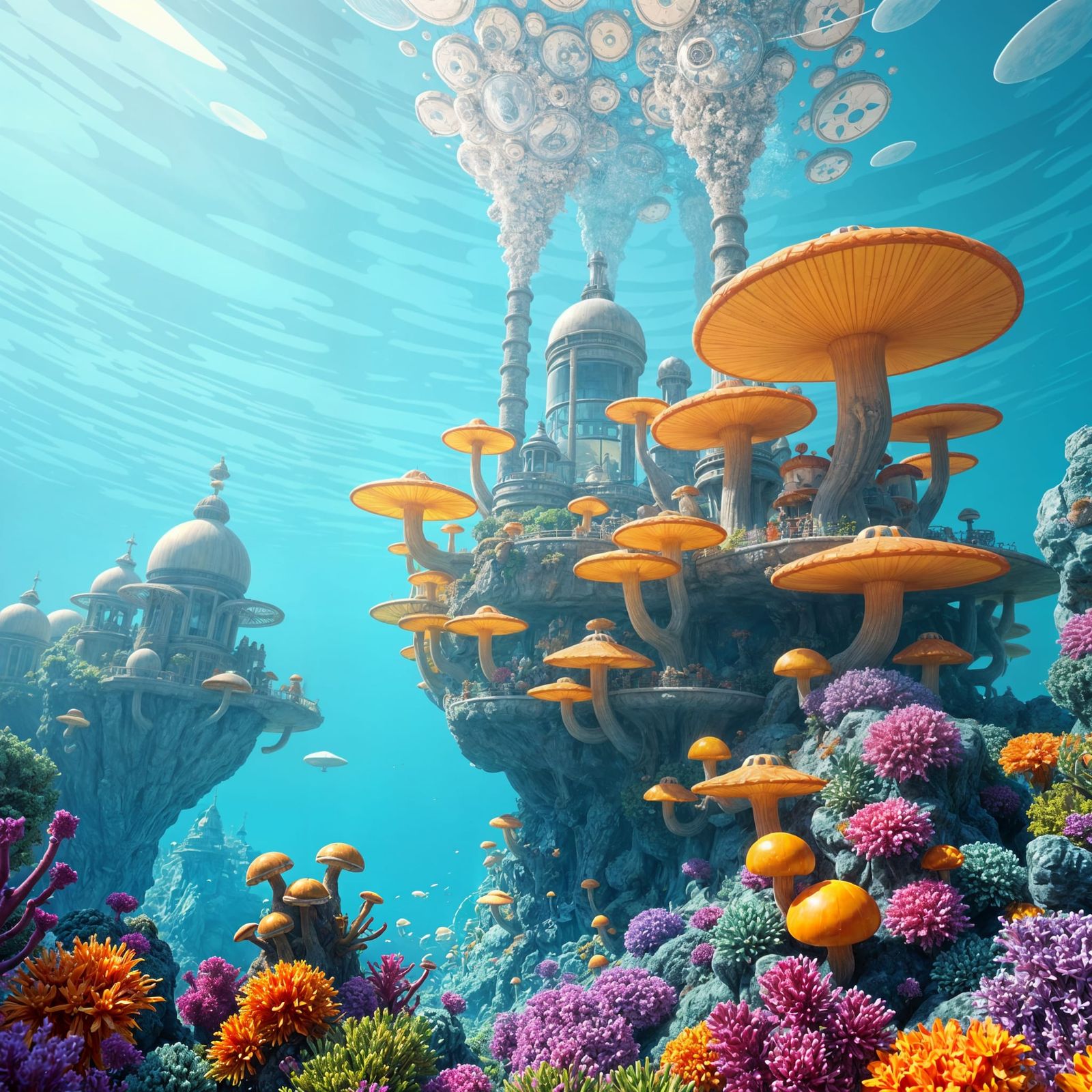 Vibrant Solarpunk City Blooms in the Depths