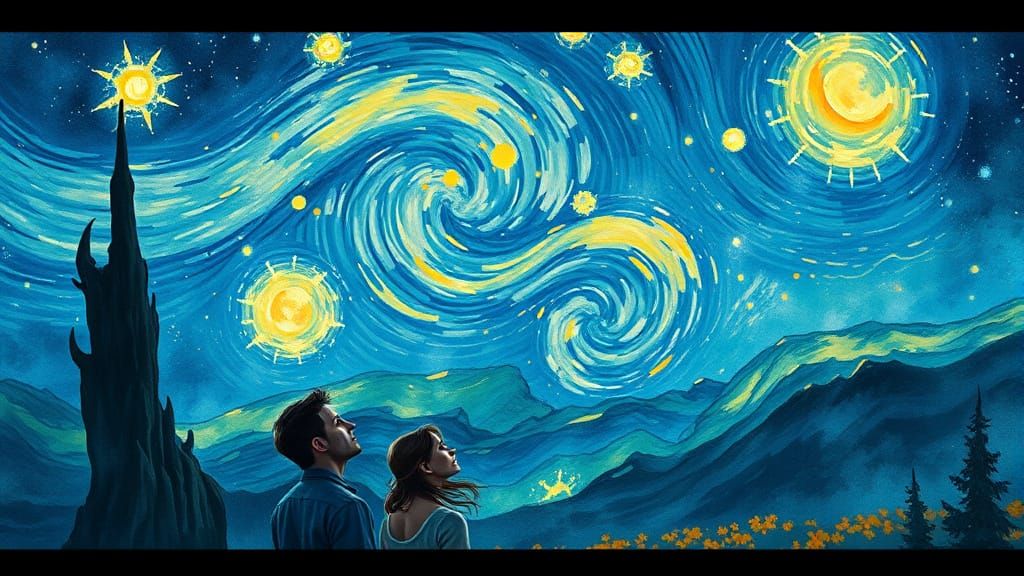 Starry Night Watercolour Painting with Dreamy Lighting