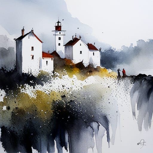Watercolor Landscape Painting in Classic Style