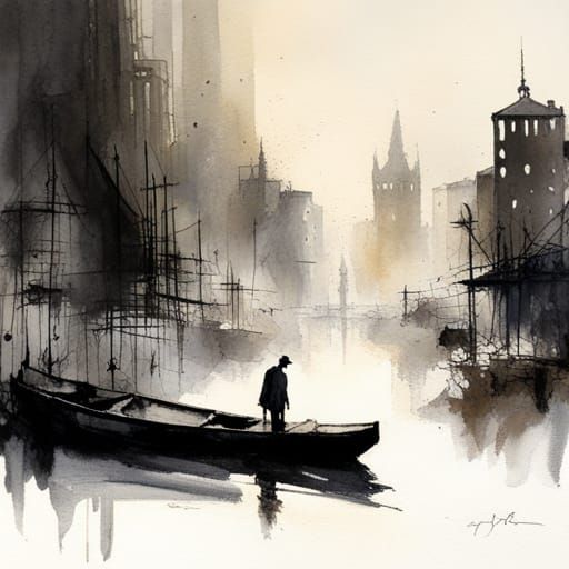 Watercolor Landscape Painting in Atmospheric Style