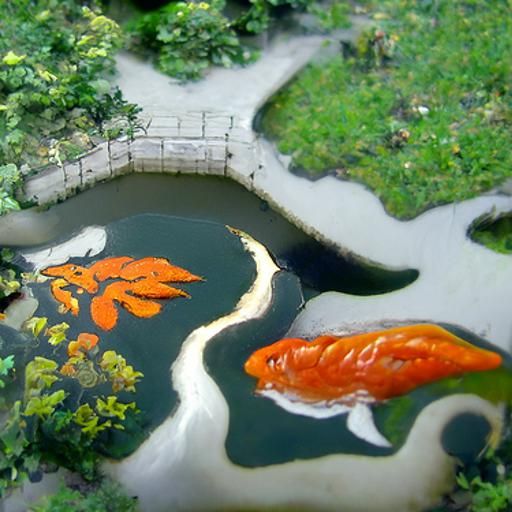 Bird's-Eye View of Koi Pond: Realistic Matte Painting