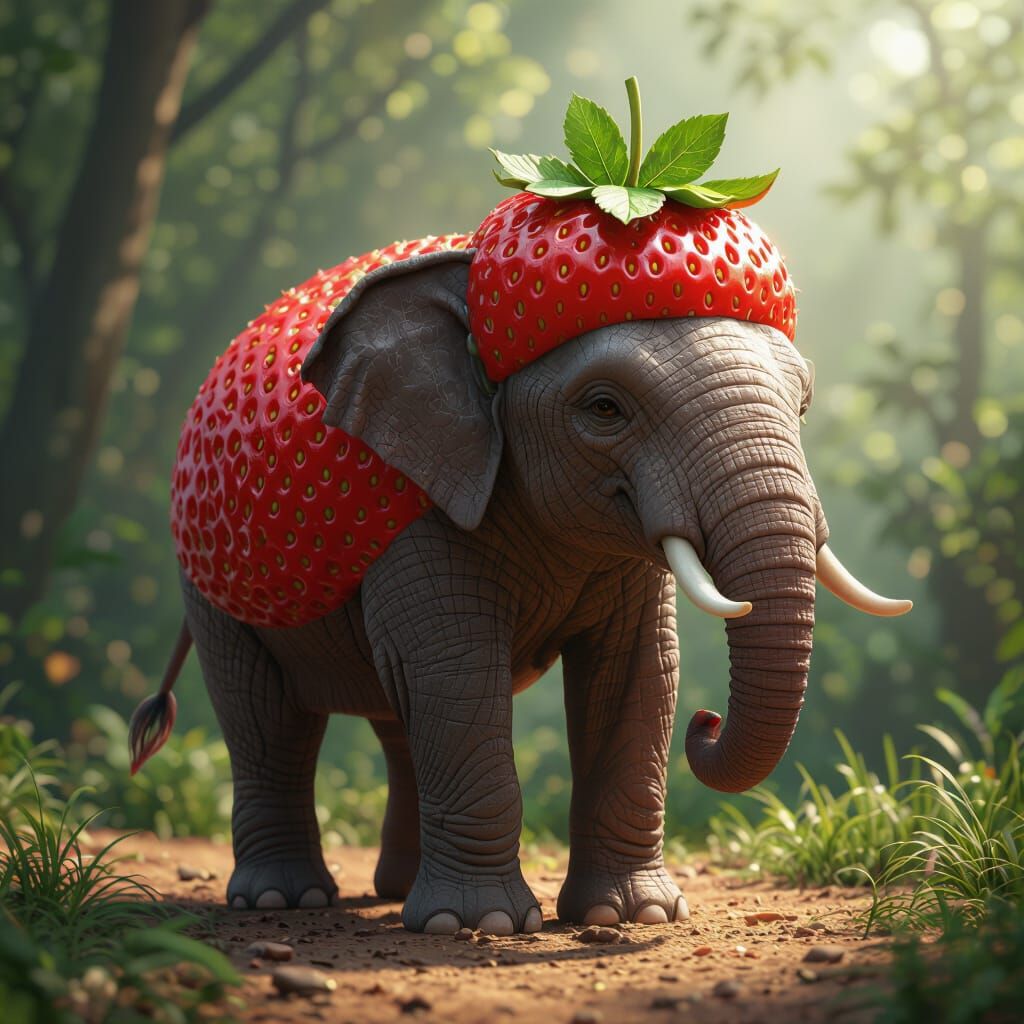 Strawberry Elephant with Leaf Hat in Digital Matte Painting ...