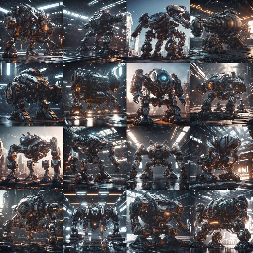 Futuristic Mech Battle in Cinematic Sci-Fi Style