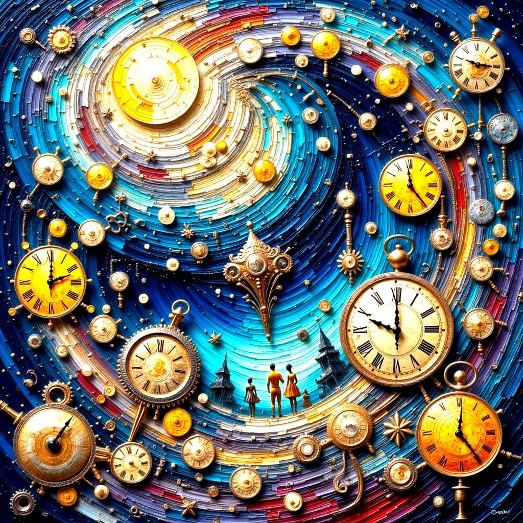 Surreal Vortex of Time and Memory as Impasto Oil Painting