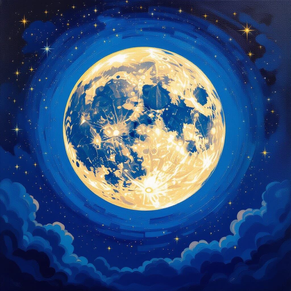 Vibrant Oil Painting of an Illuminated Moon