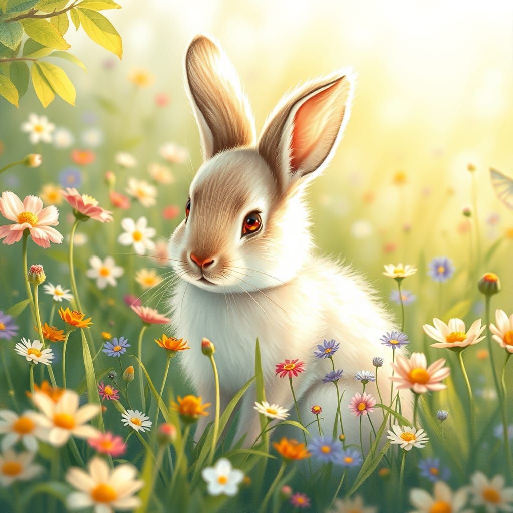 Whimsical Bunny in a Lush Meadow
