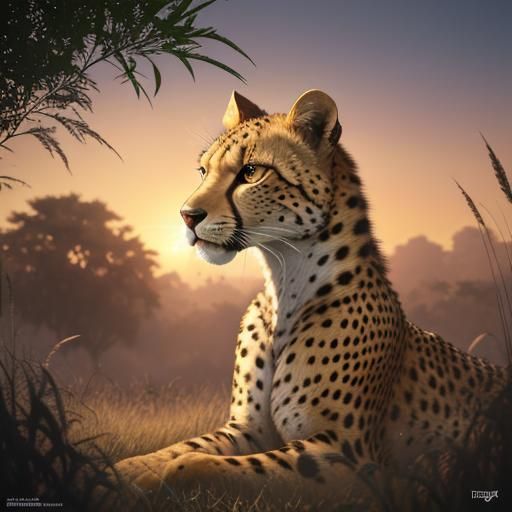 Humanoid Cheetah Portrait in Vivid Digital Art