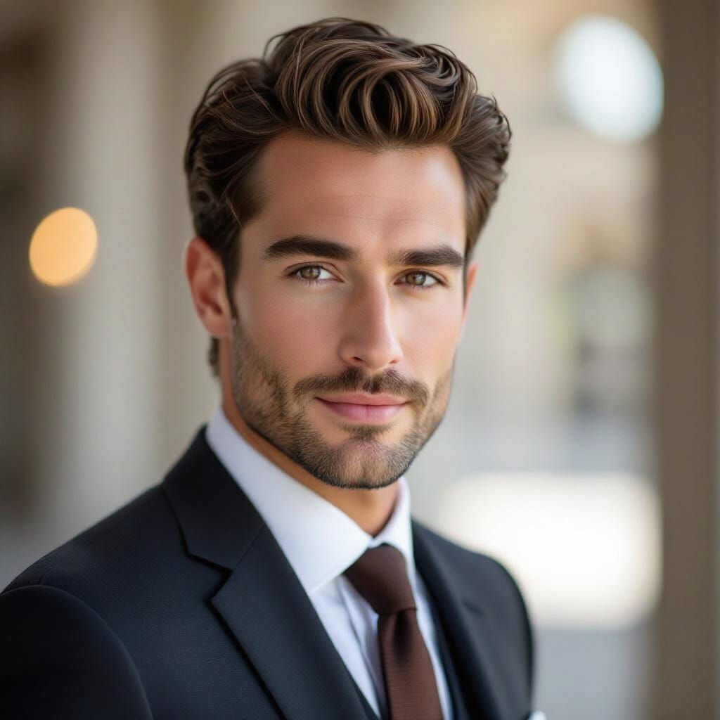 Handsome Groom in Dark Suit with Permed Hair