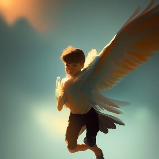 Boy Morphs Into Bird: Art Nouveau Concept Art