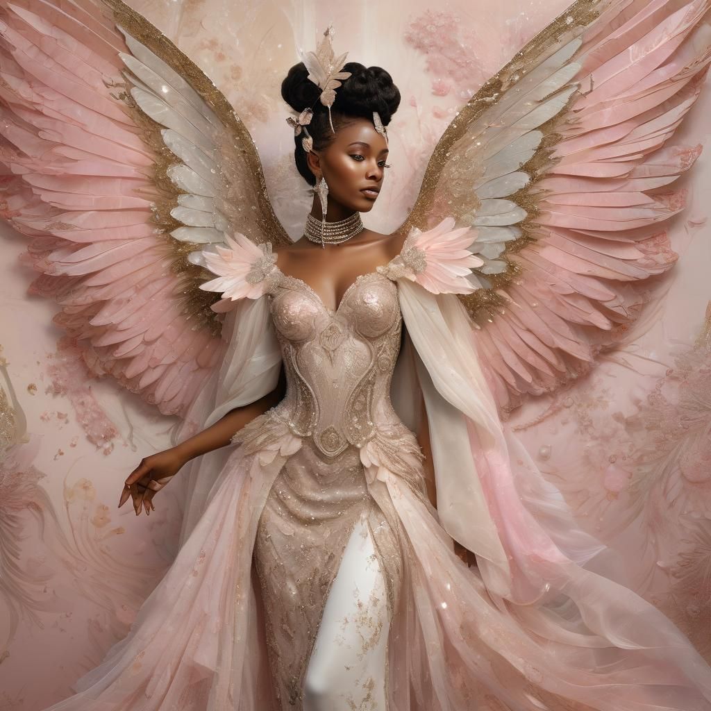 Ornate Wings: Elegant Woman in Fantasy Graffiti Art