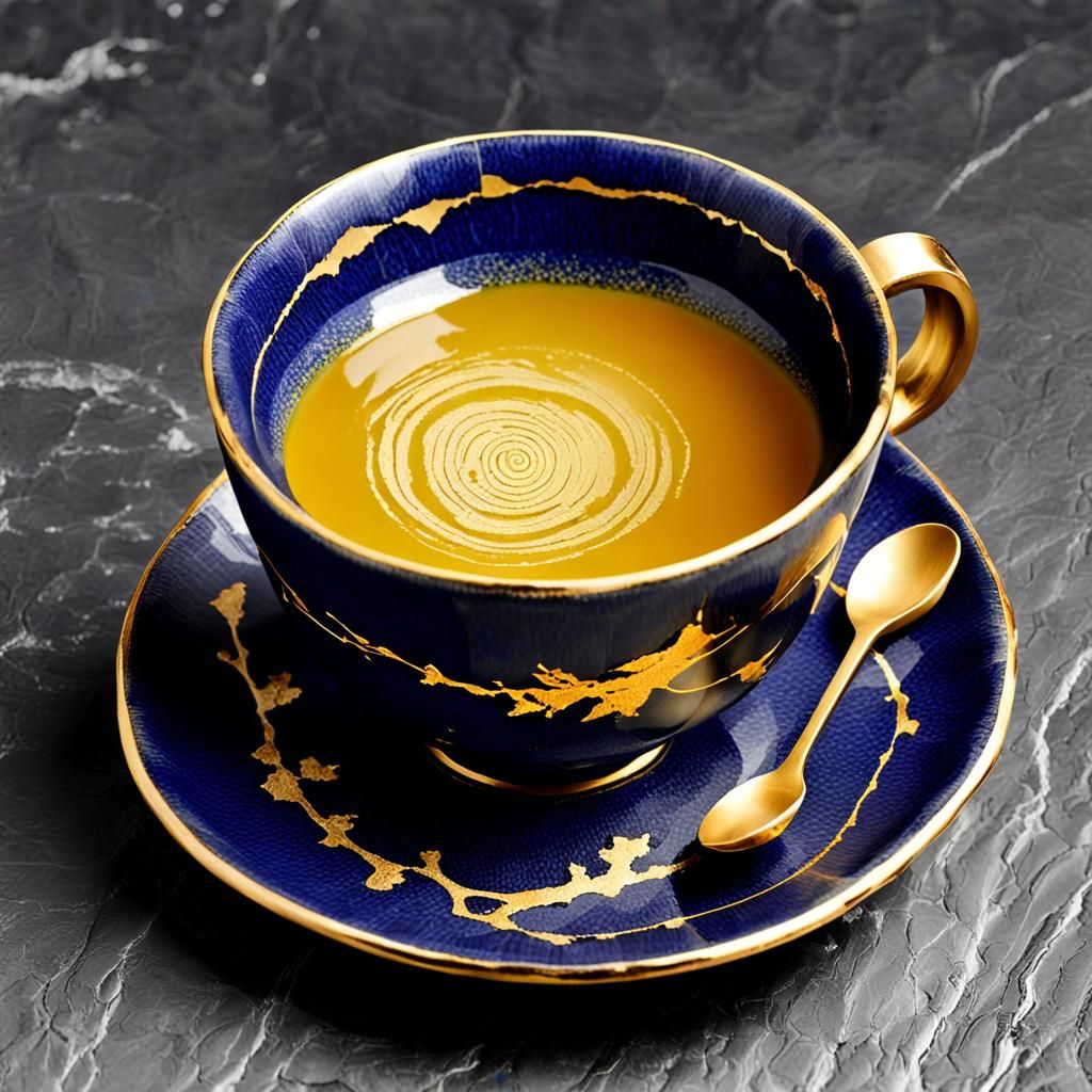 Gold Kintsugi Repair on Broken Japanese Tea Cup