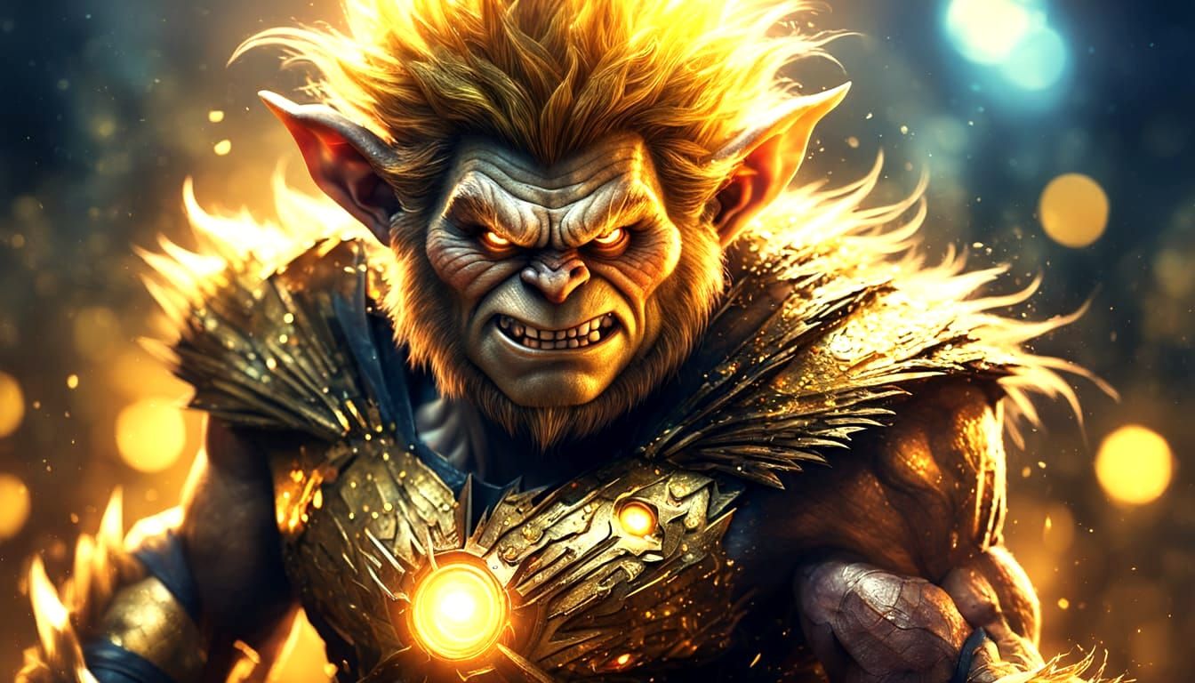 Golden Glow Superhero Troll Digital Art