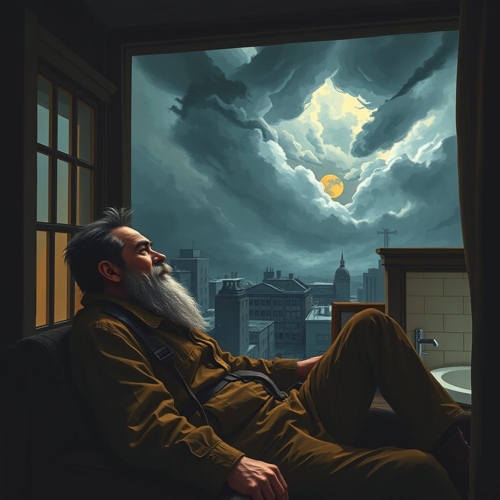 Veteran Gazes at Ominous Storm, Rutkowski and Stalenhag Styl...