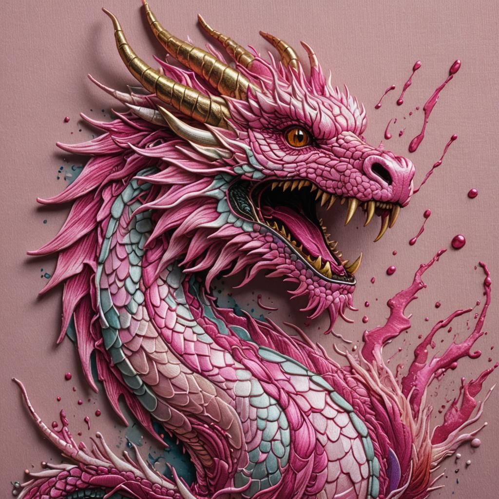 Realistic Embroidered Pink Dragon Patch