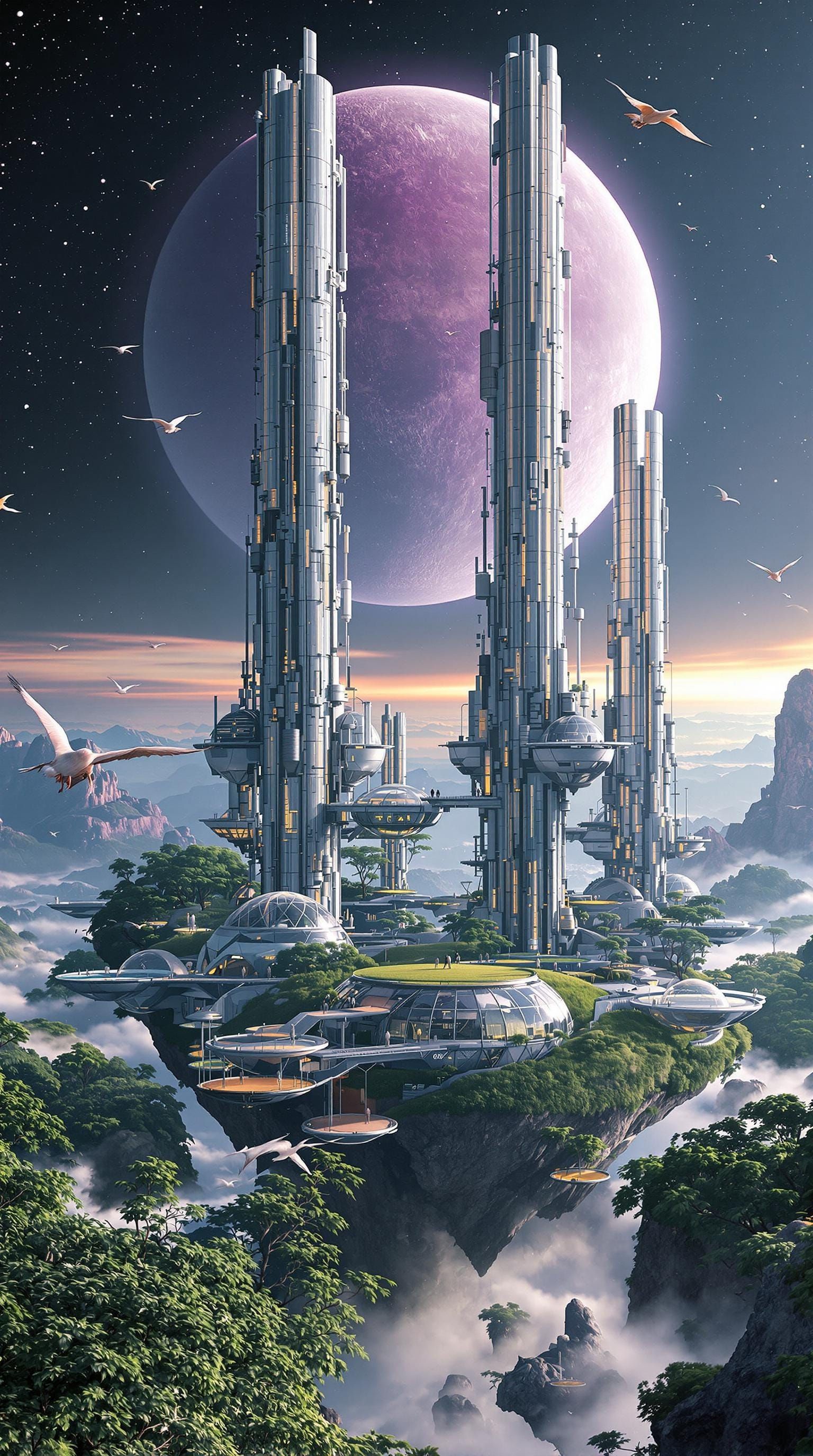 Futuristic Floating Worlds in Sci-Fi Style