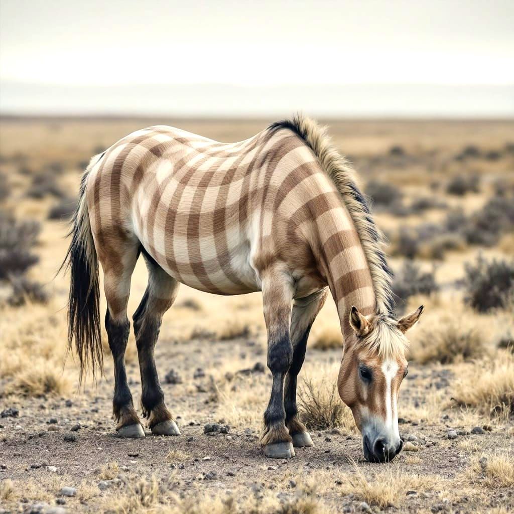 Przewalski's Horse in Vibrant Gingham Check Steppe