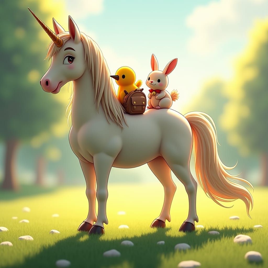 Unicorn with Animal Friends in Anime Style