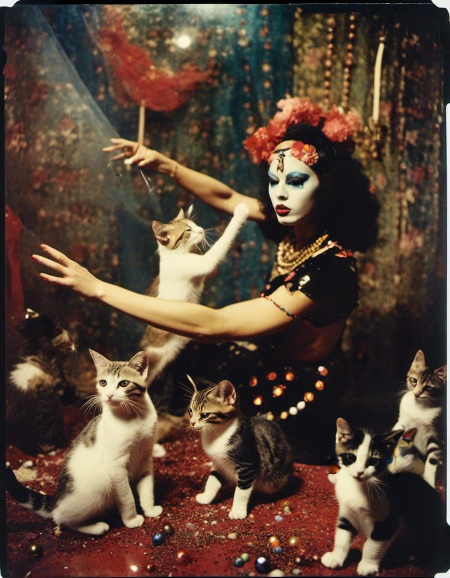 Voodoo Priestess Juggling Kittens: Impasto Polaroid Style
