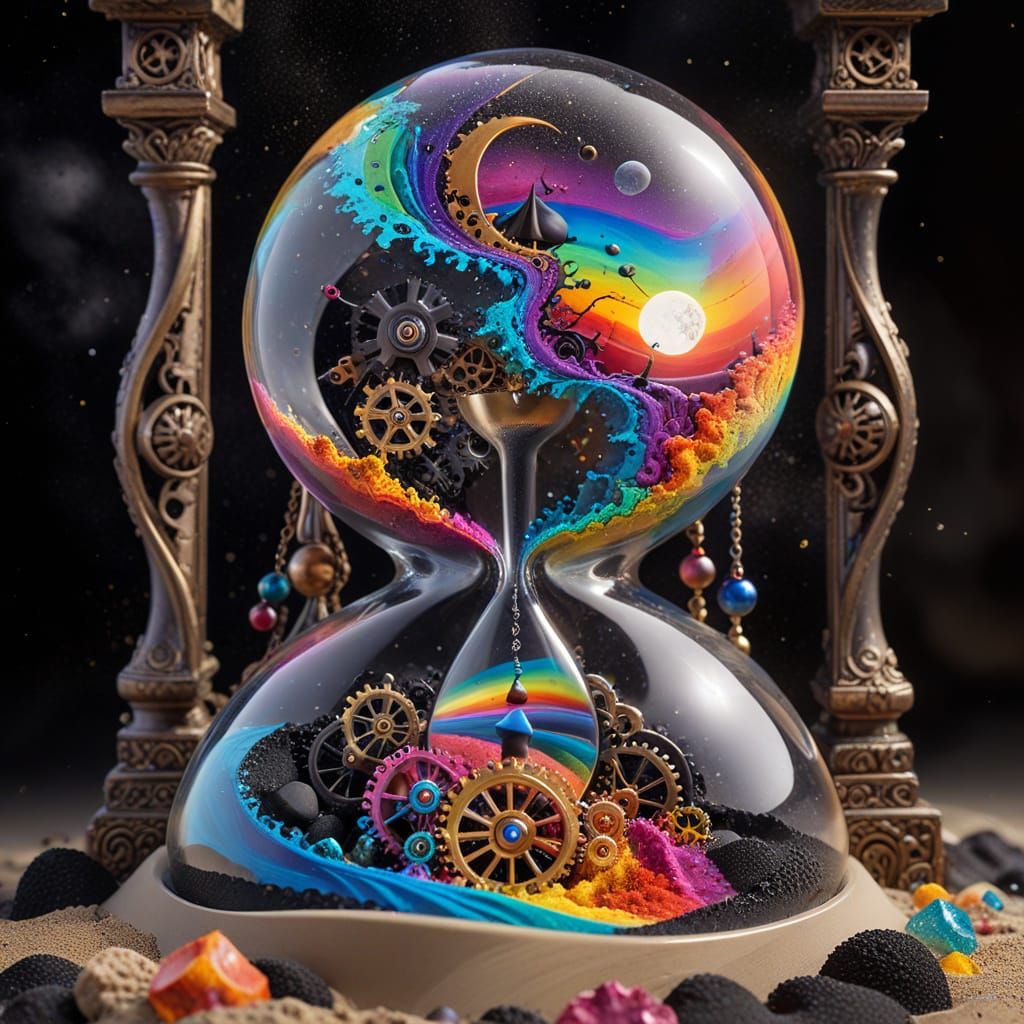 Hourglass with Rainbow Sand in Surreal Psychedelic Style