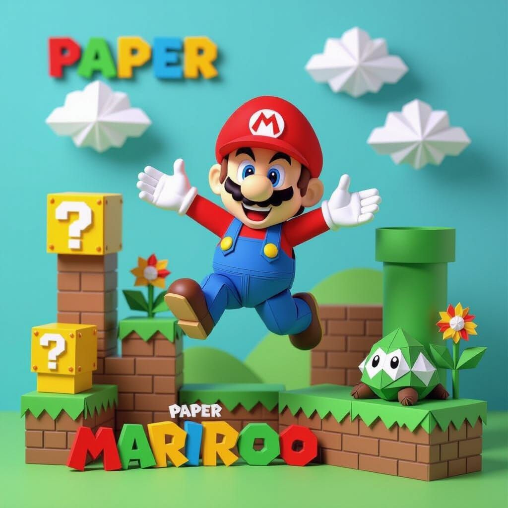 Origami Super Mario World Diorama in 3D
