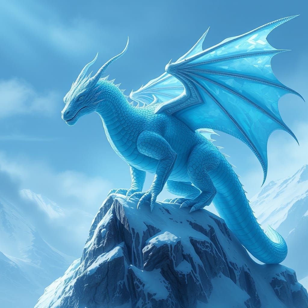 Majestic Ice Dragon on Snowy Peak: Digital Art