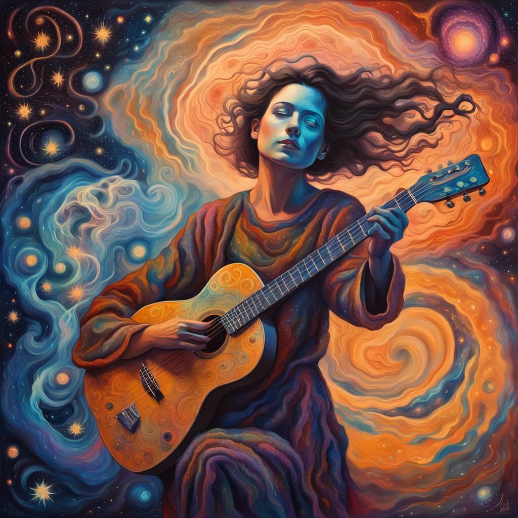 Cosmic Surrealist Painting of Glowing Woman in Nebula