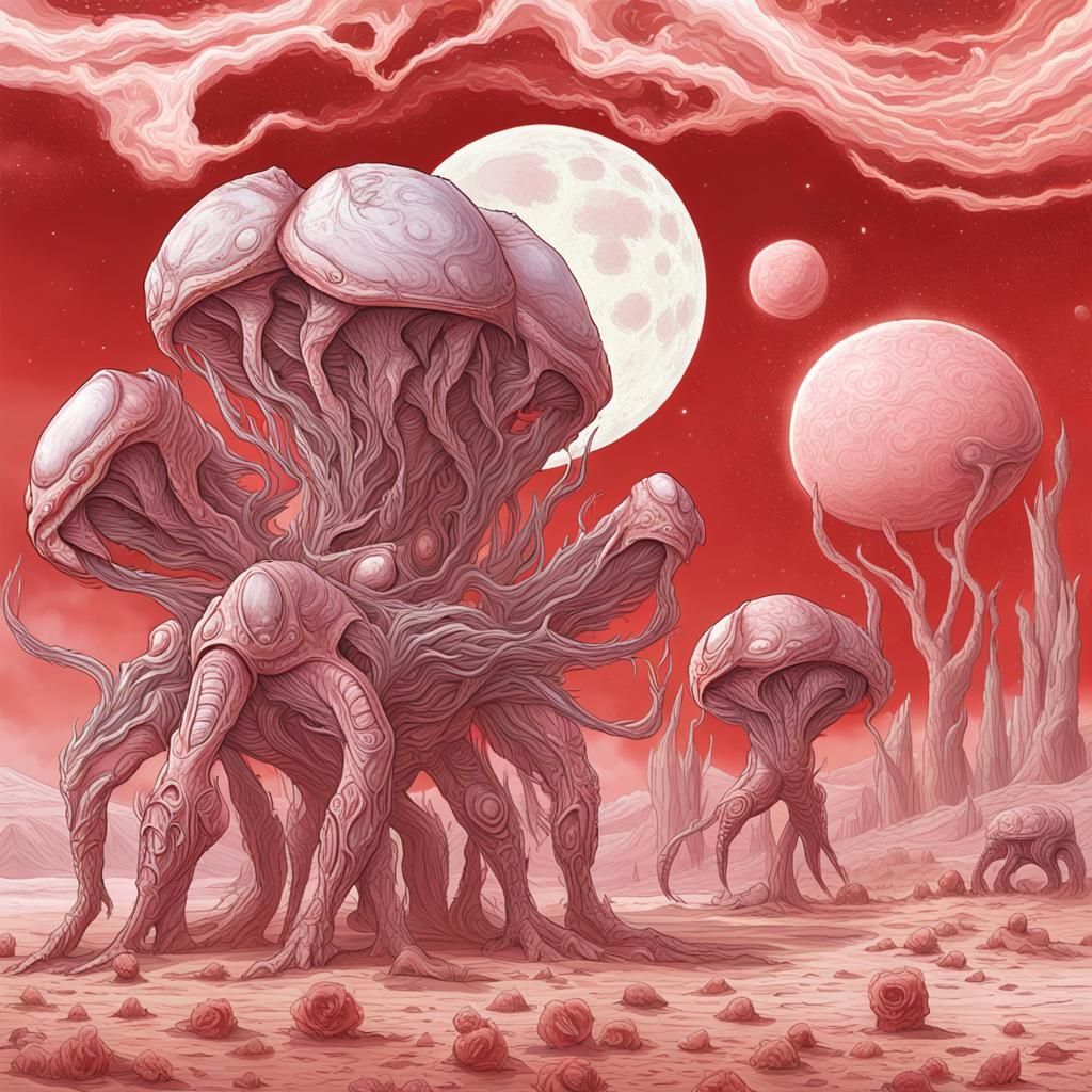 Exoplanet: Red Alien Lifeforms in Speculative Xenobiology