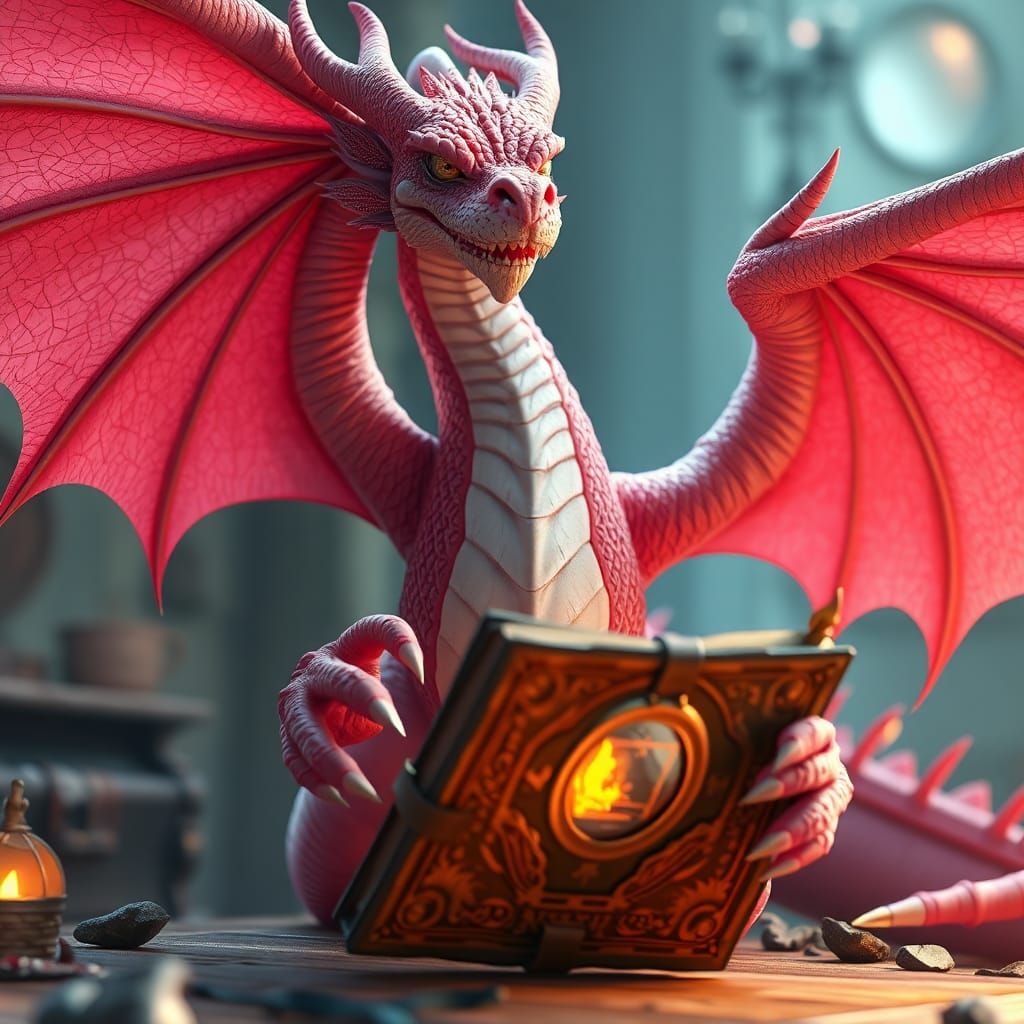 Majestic Pink Dragon of Therabithia in Anime Style