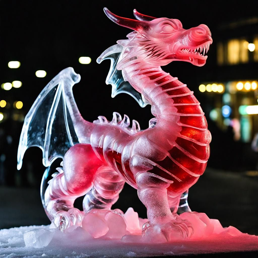 Dragon Ice Sculpture with Glowing Heart