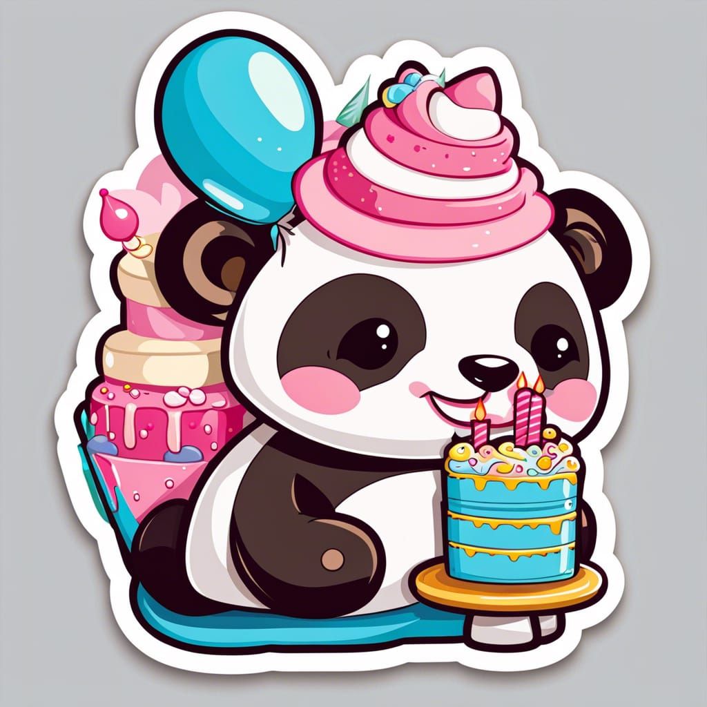 Kawaii Panda Birthday Sticker Design